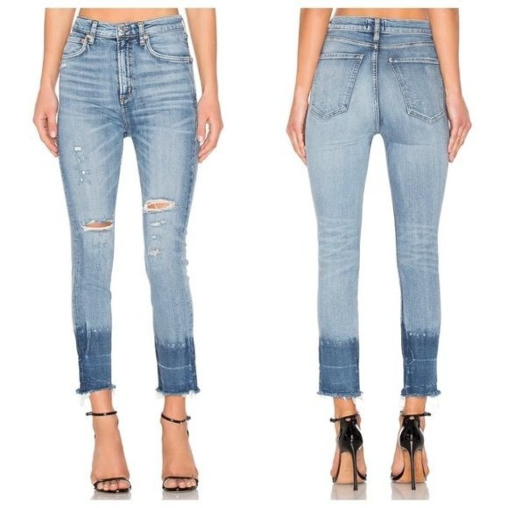 AGOLDE Ruby Super High Rise Jeans 26 Cropped Strght 2 Tone Coastal Cowgirl Rodeo